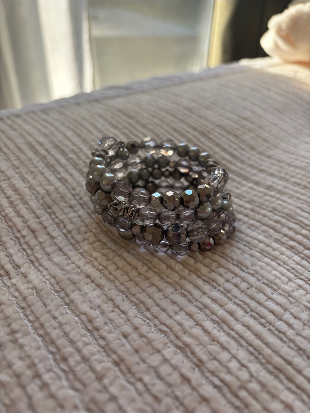Silver Beaded Stretch Bracelet Stack - Women Jewelry